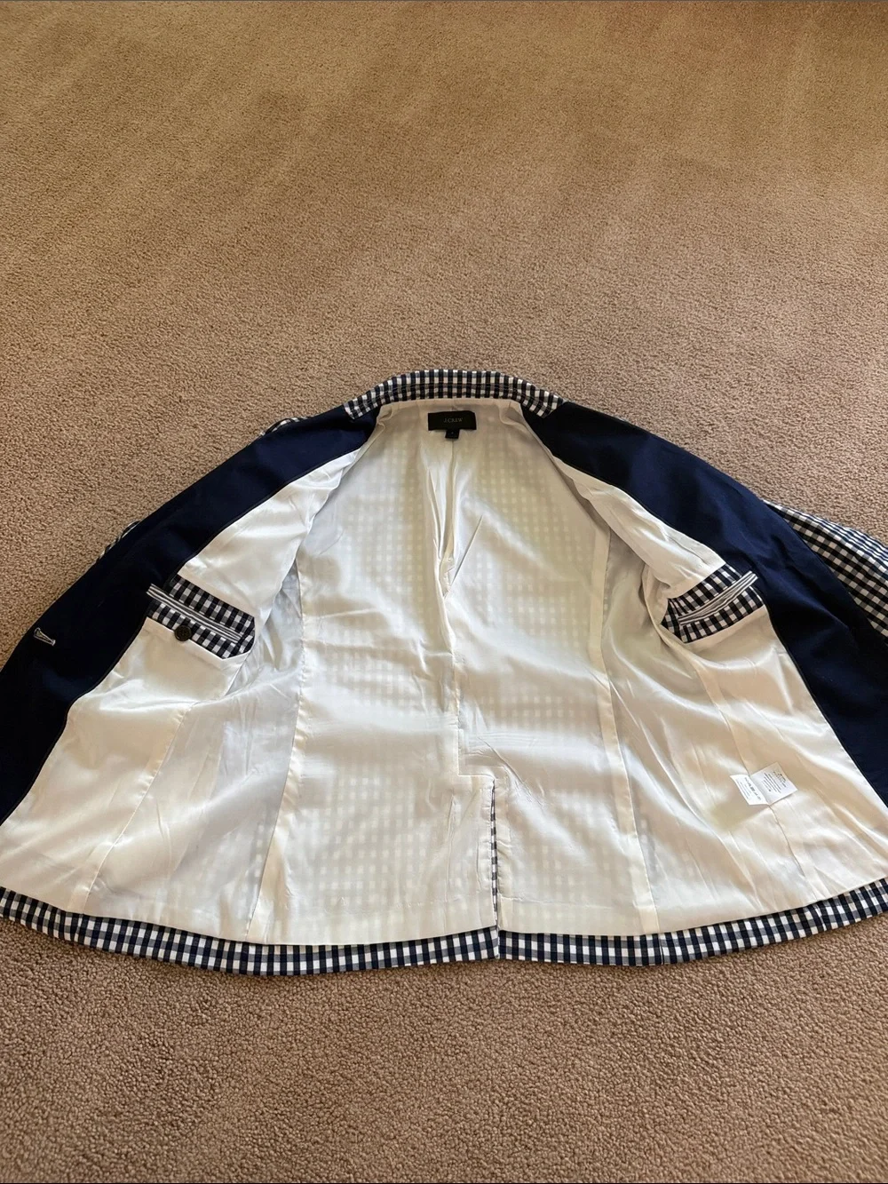 J. Crew Navy and White Gingham Blazer with Contrast Lapel